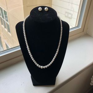 Faux Pearl & Pearl Stud Necklace & Earring Set